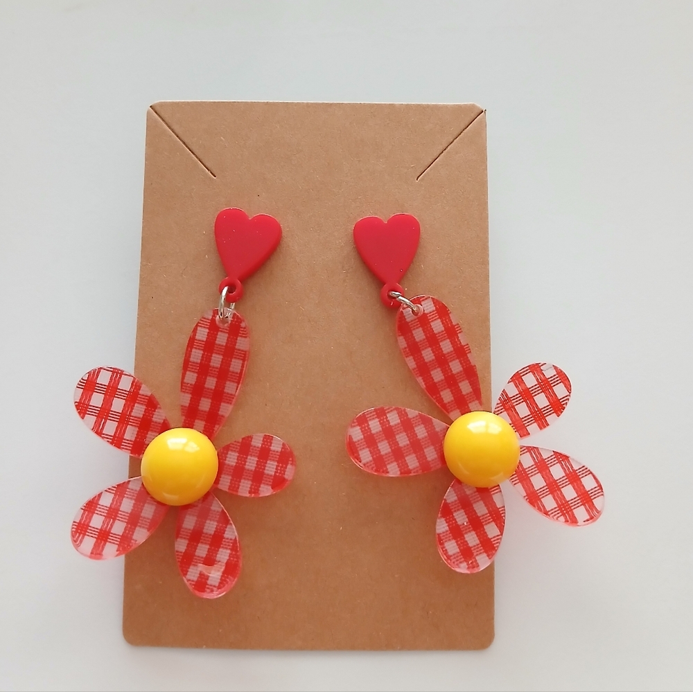 Fashion Jewelry Red and Yellow Heart Flower Earrings